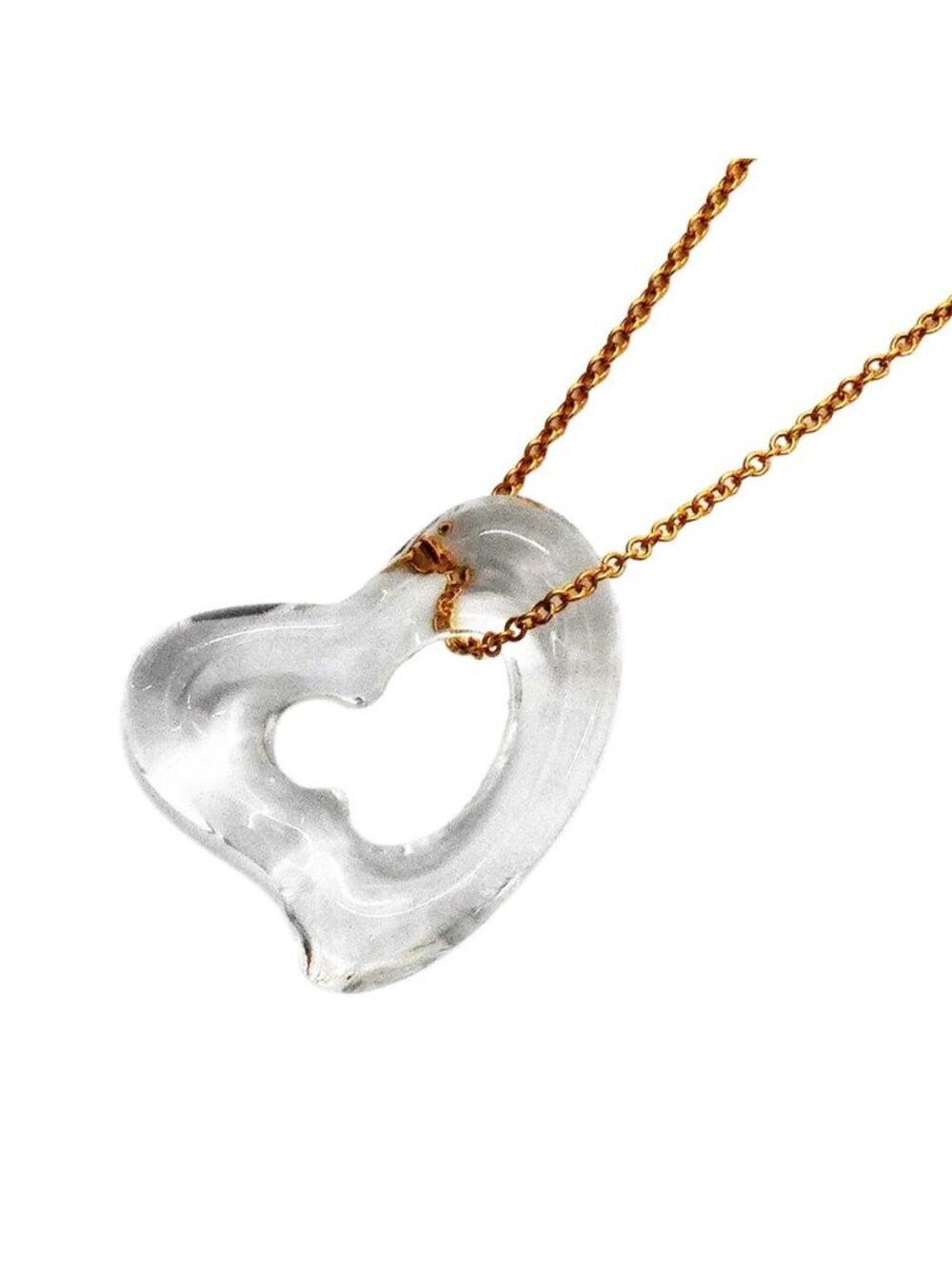 Tiffany & Co Necklace Open Heart 18K Yellow Gold Crystal